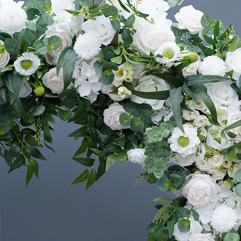 White Rose Green Willow Leaf Floral Arrangement Decor Heart-Shaped Wedding Arch Atlanta GA Rentals