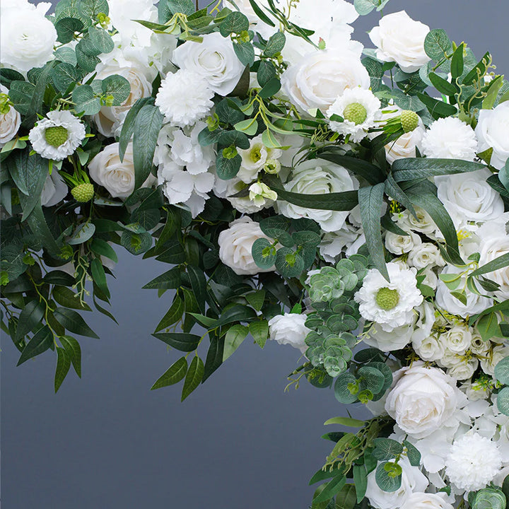 White Rose Green Willow Leaf Floral Arrangement Decor Heart-Shaped Wedding Arch Atlanta GA Rentals