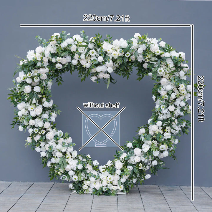White Rose Green Willow Leaf Floral Arrangement Decor Heart-Shaped Wedding Arch Atlanta GA Rentals