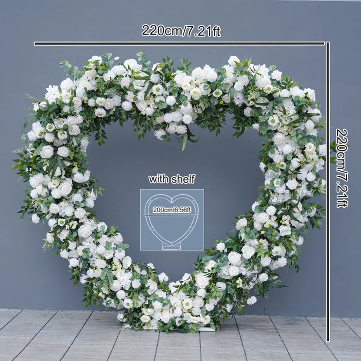 White Rose Green Willow Leaf Floral Arrangement Decor Heart-Shaped Wedding Arch Atlanta GA Rentals