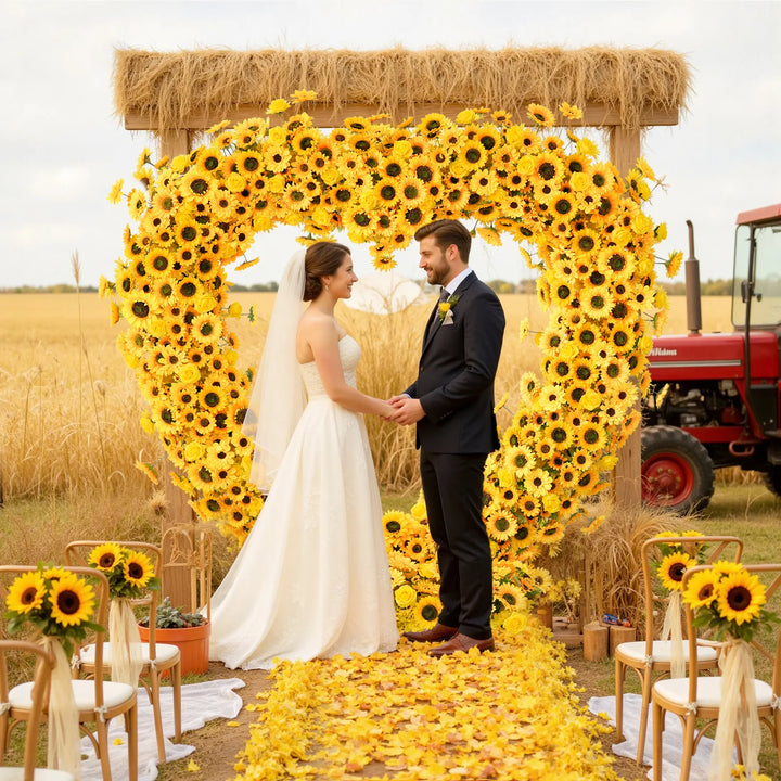 Yellow Sunflower Heart-Shaped Arch Floral Arrangement Wedding Ceremony Decor Atlanta GA Rentals