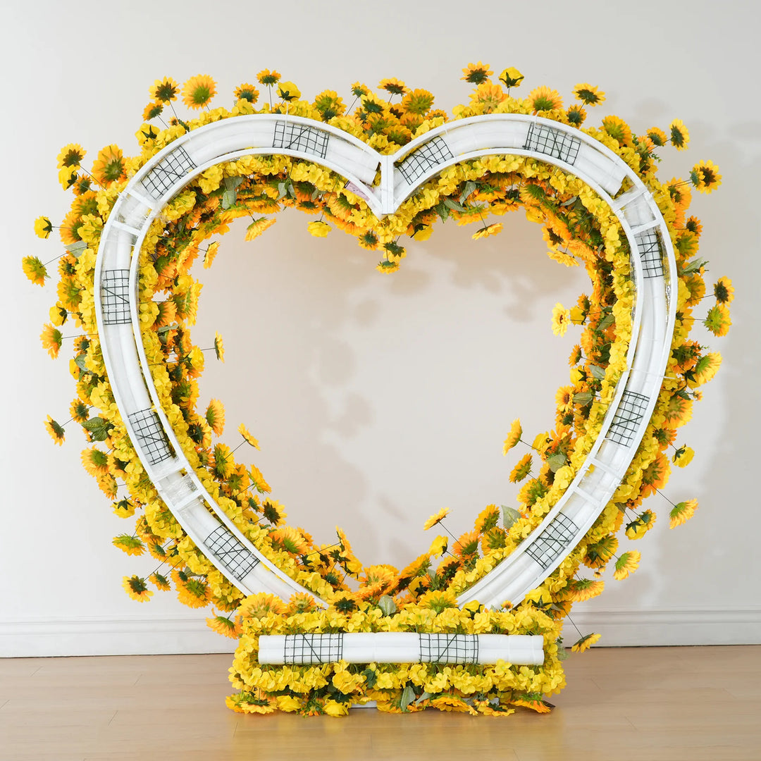 Yellow Sunflower Heart-Shaped Arch Floral Arrangement Wedding Ceremony Decor Atlanta GA Rentals
