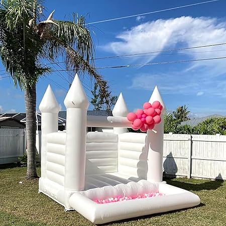 Inflatables: White Bounce House 12x10x10FT with Ball Pit