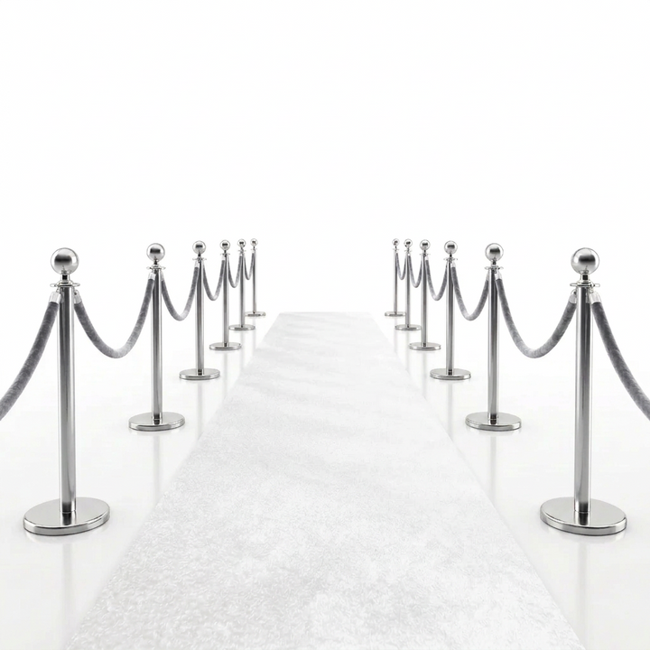 Velvet Ropes and Stanchion Posts Set – 4 Silver Posts with 3  Velvet Rope 5 ft