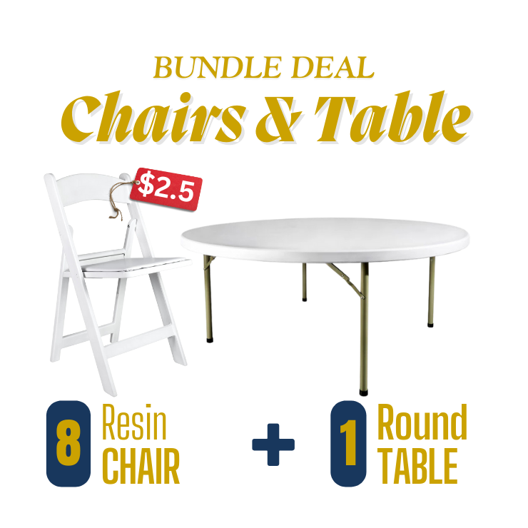 Adults: White Resin Folding Chairs Tables Rental Bundle Atlanta GA