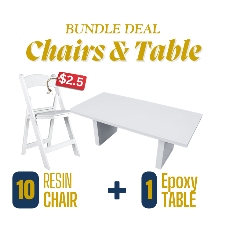 Adults: White Resin Folding Chairs Tables Rental Bundle Atlanta GA