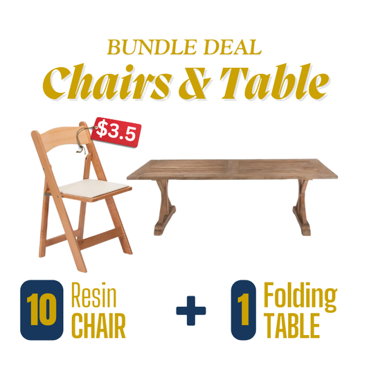Adults: Natural Resin Folding Chairs Tables Rental Bundle Atlanta GA