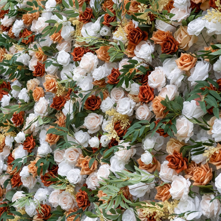 5D Fabric Artificial Flower Wall Flower Fall, Autumn, Terracotta – Rolling Curtain Rental Atlanta