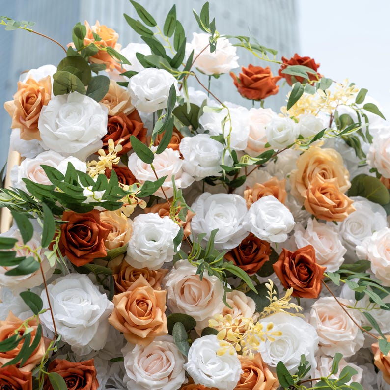 5D Fabric Artificial Flower Wall Flower Fall, Autumn, Terracotta – Rolling Curtain Rental Atlanta