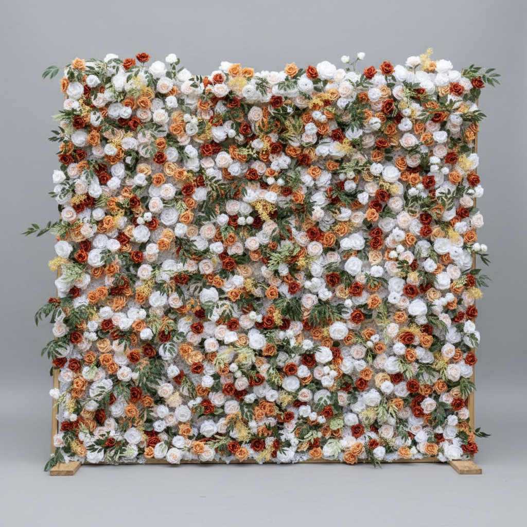 5D Fabric Artificial Flower Wall Flower Fall, Autumn, Terracotta – Rolling Curtain Rental Atlanta