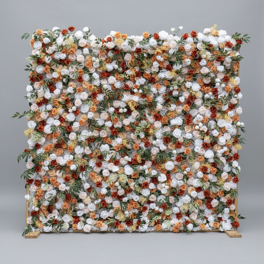 5D Fabric Artificial Flower Wall Flower Fall, Autumn, Terracotta – Rolling Curtain Rental Atlanta