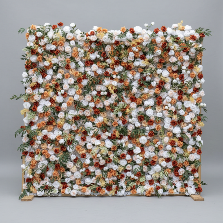 5D Fabric Artificial Flower Wall Flower Fall, Autumn, Terracotta – Rolling Curtain Rental Atlanta