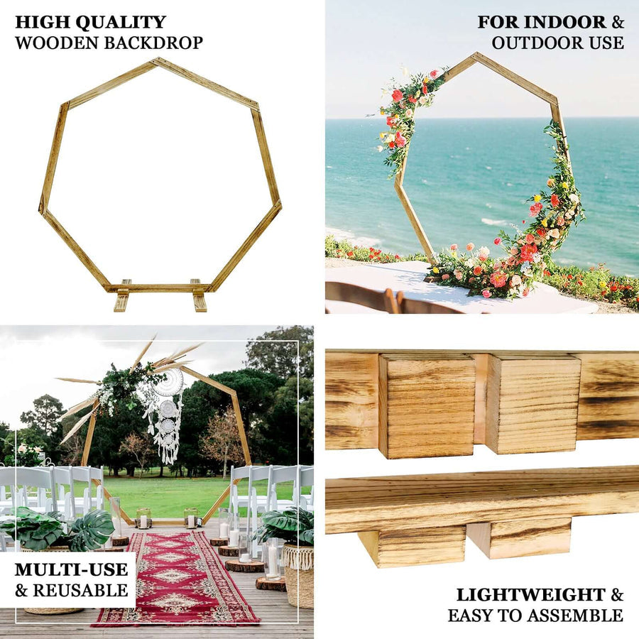 7ft Wooden Wedding Arch – Heptagonal Rustic Photography Backdrop Stand Rental Atlanta