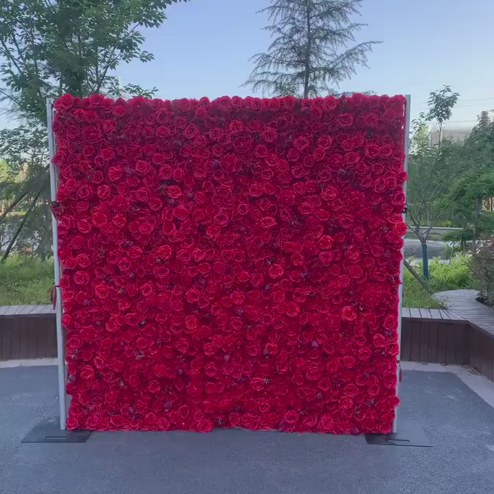 5D Fabric Artificial Flower Wall – Rolling Curtain Rental Atlanta (Red Rose)