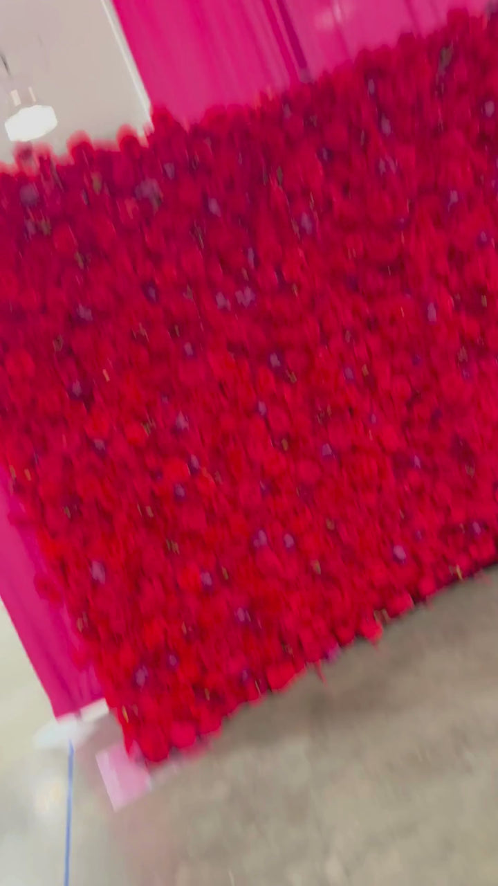 Red Rose 5D Fabric Artificial Flower Wall – Rolling Curtain Rental Atlanta