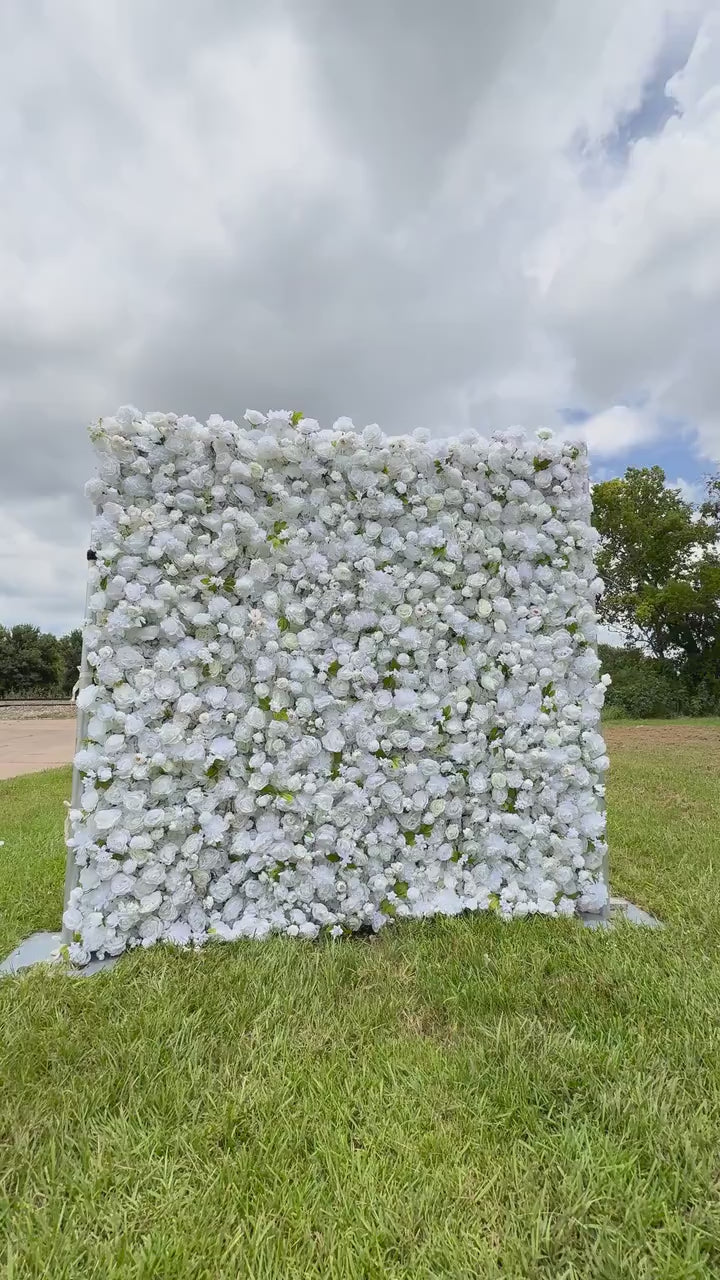 5D Rolling Curtain Artificial Flower Wall –  Rental Atlanta White Pearl