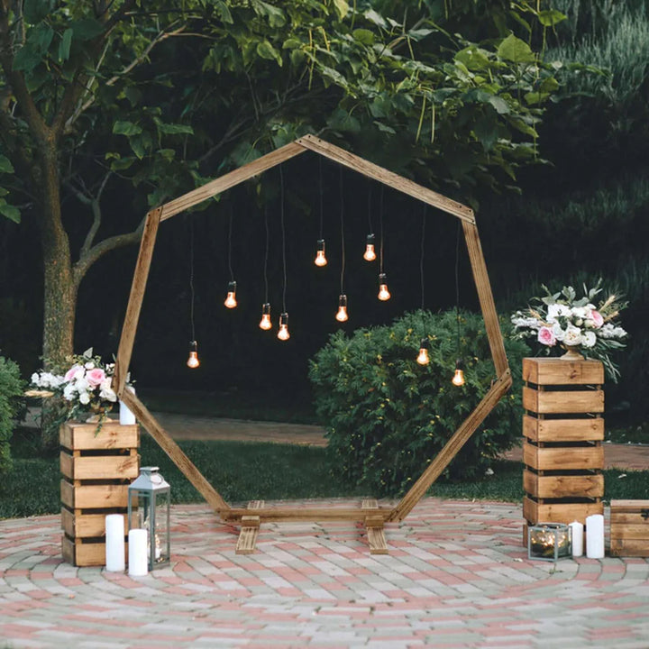 7ft Wooden Wedding Arch – Heptagonal Rustic Photography Backdrop Stand Rental Atlanta