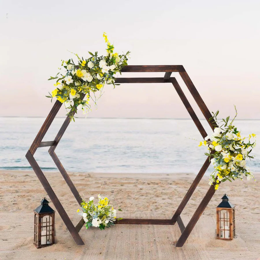 7ft Wooden Wedding Arch – Dual Heptagonal Rustic Photography Backdrop Stand Rental Atlanta