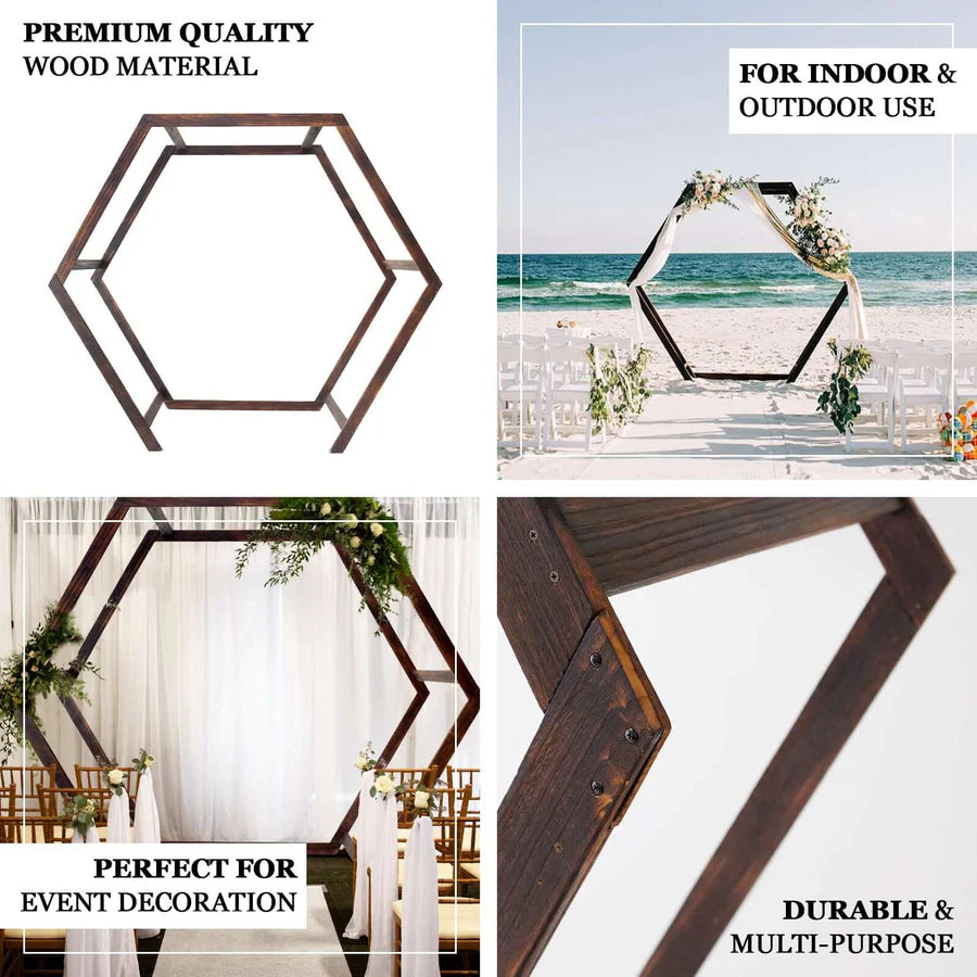 7ft Wooden Wedding Arch – Dual Heptagonal Rustic Photography Backdrop Stand Rental Atlanta