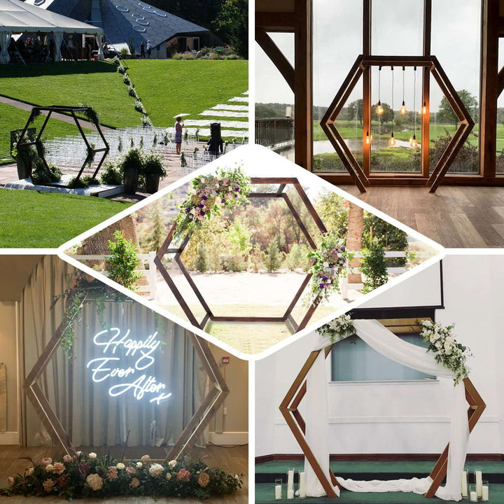 7ft Wooden Wedding Arch – Dual Heptagonal Rustic Photography Backdrop Stand Rental Atlanta