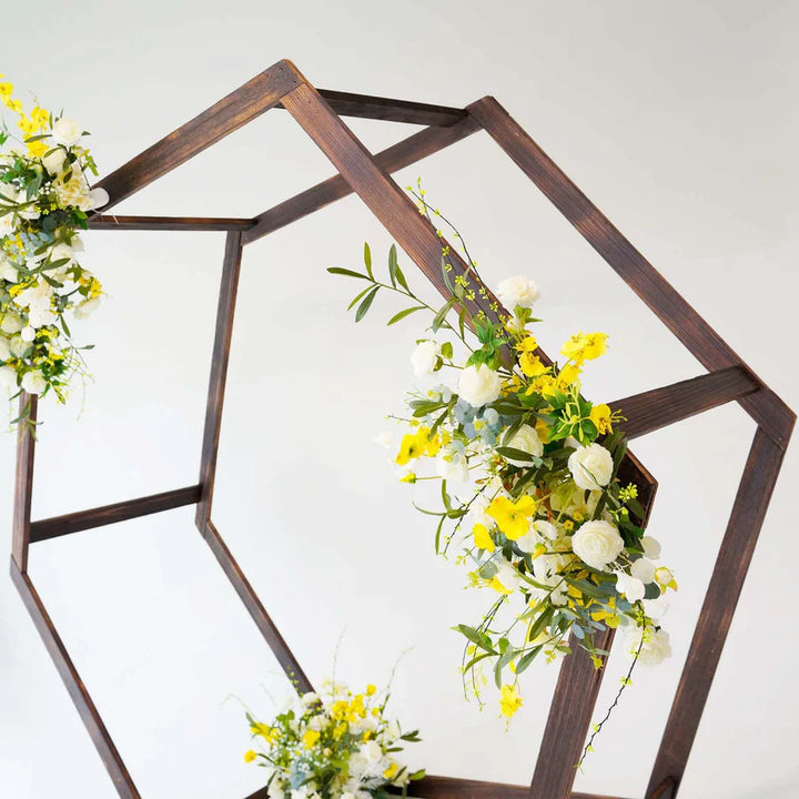 7ft Wooden Wedding Arch – Dual Heptagonal Rustic Photography Backdrop Stand Rental Atlanta