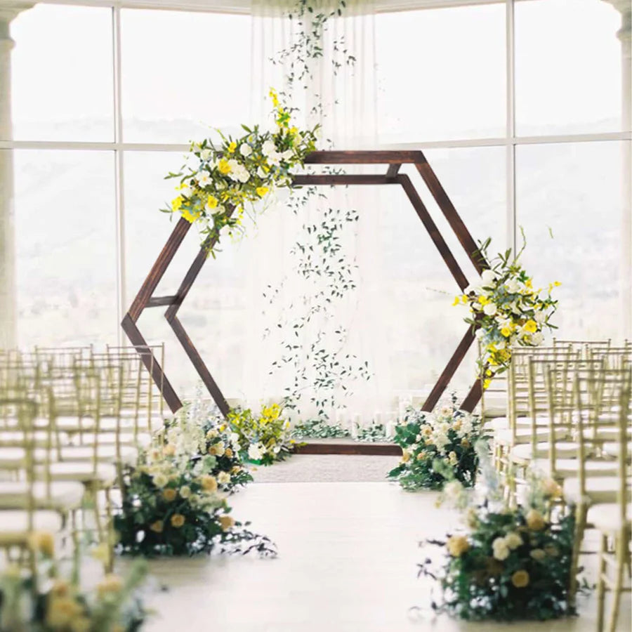 7ft Wooden Wedding Arch – Dual Heptagonal Rustic Photography Backdrop Stand Rental Atlanta